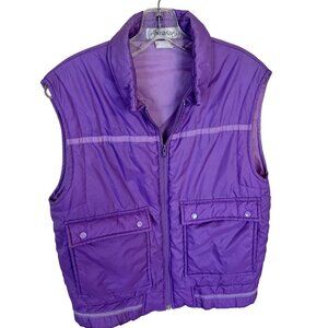 Vtg Womens Purple Puffer Vest Zip Up Pockets Lavender 1980s Medium